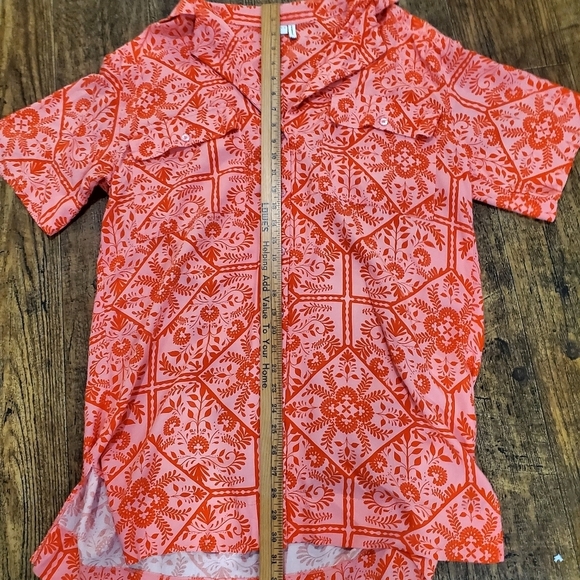 Asos Pink Red Floral Bandana Shirt Dress Buttoned Oversized Short Sleeve Sz 8 - Picture 9 of 13